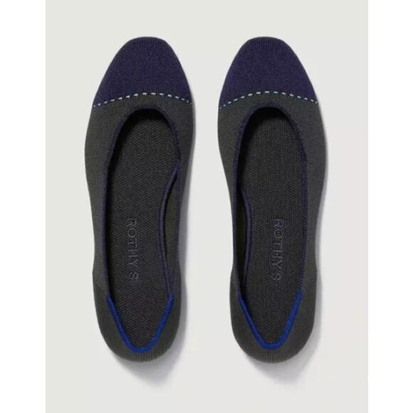 Rothy's The Square Highland Cap Toe Knit Ballet Flats Gray Navy 10 - Picture 1 of 9
